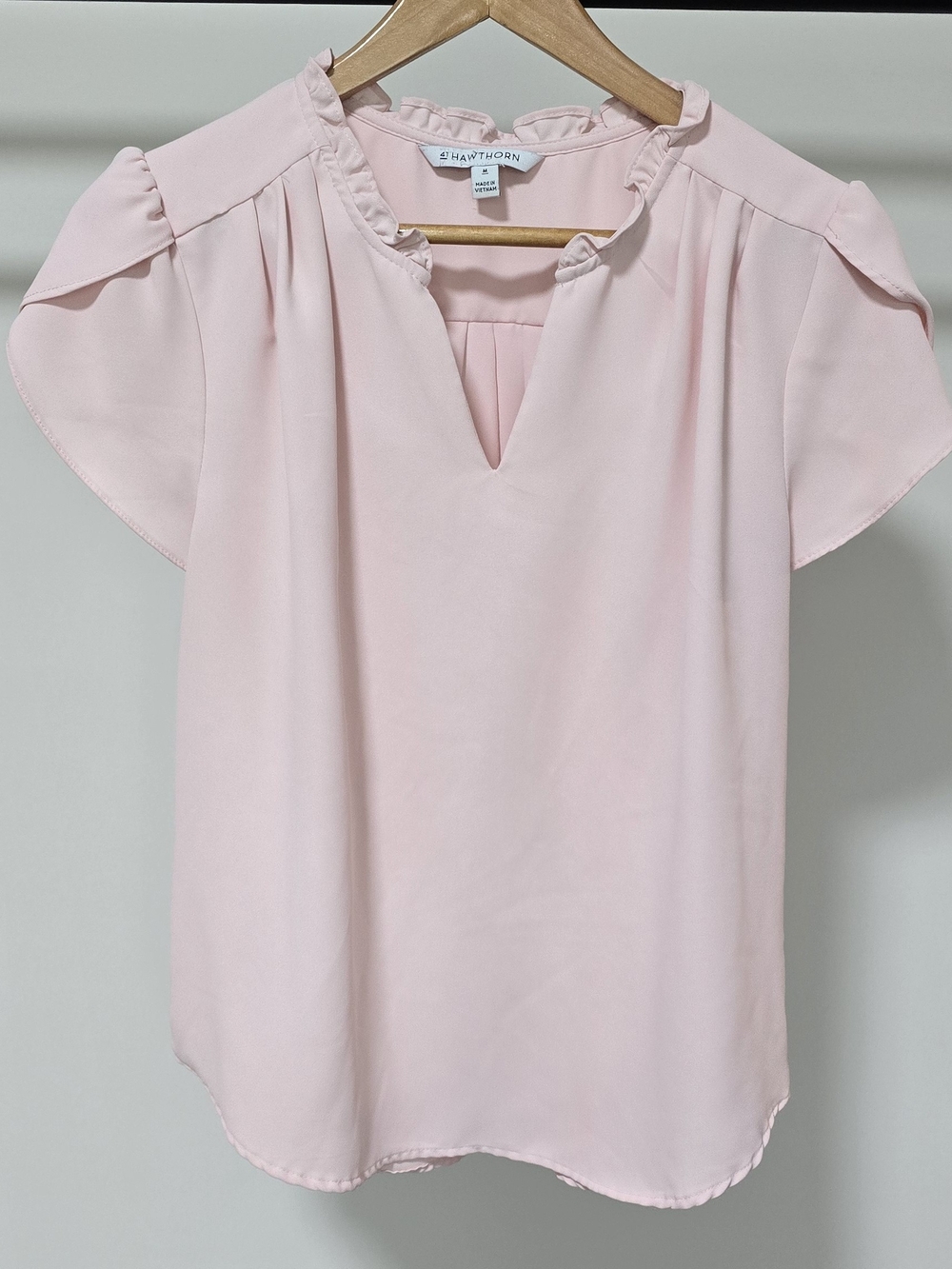 41 Hawthorn Pale Pink Ruffle-Trim Short Sleeve Blouse